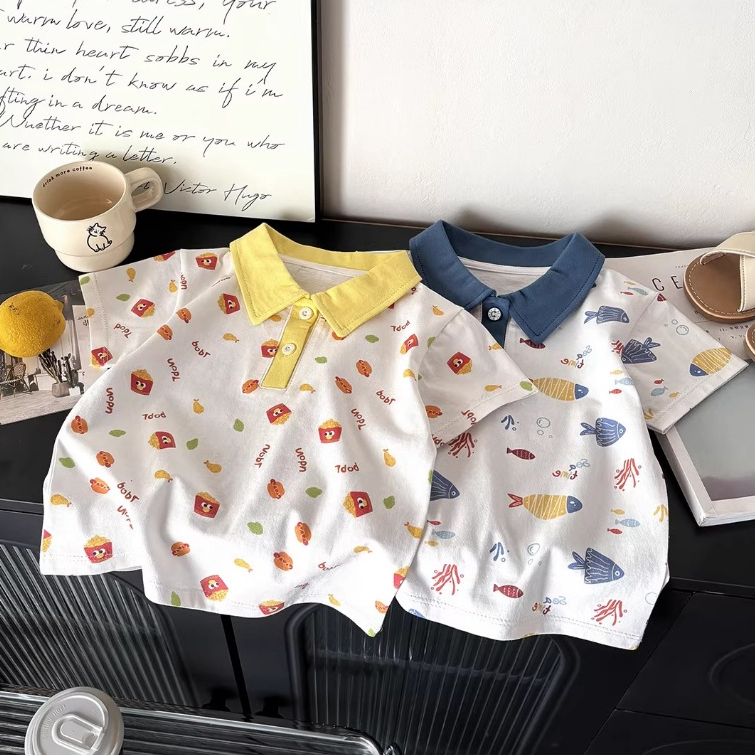 Babyonline(Y398)H2-0F2R (ส่งด่วน1วัน)เสื้อเชิ้ตโปโลคอปกแขนสั้นลายสุดน่ารัก คอเสื้อมีแถบกันเหงือ ระบายอากาศ