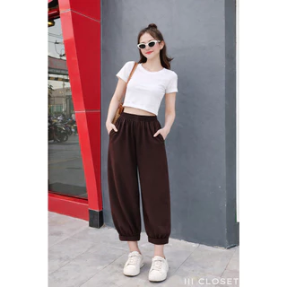 กางเกงขายาว 8 ส่วน lll Freesize lll COM531.1 ทรงขาบอลลูน ปลายขาจั๊ม เอวสม็อก มีกระเป๋าข้าง เนื้อผ้าไหมอิตาลีอย่างดี