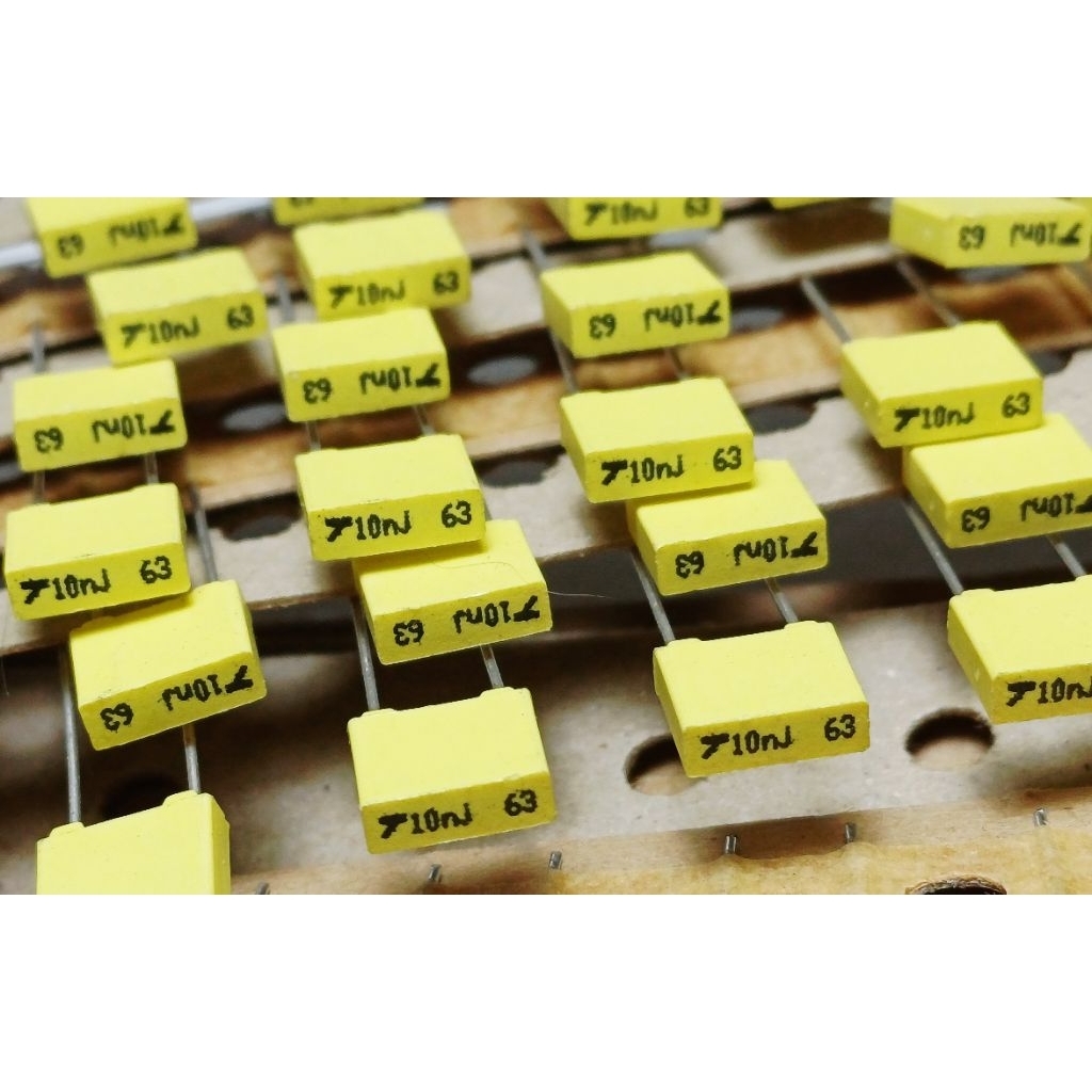 TCP 0.01uf 10nf 103 63v (ราคา10ตัว) polyester film capacitor ตัวเก็บประจุ คาปาซิเตอร์ ระยะขา 5 มม mm