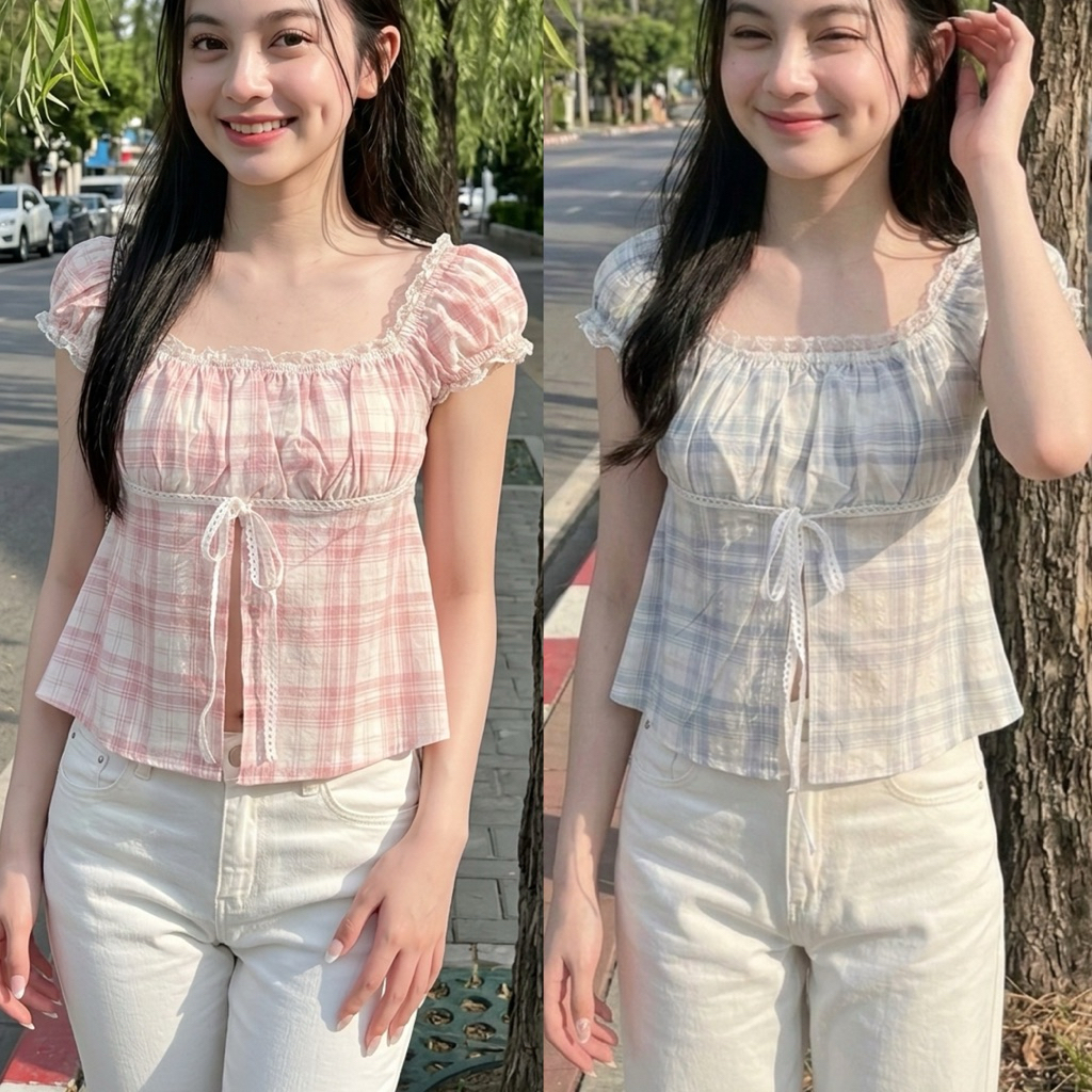 🌟Mamildya.shop🌟 เสื้อแขนดอนลี่ ผ่าหน้า แต่งลูกไม้ รุ่นขายดี/ O2-5/PROD-ดอล1