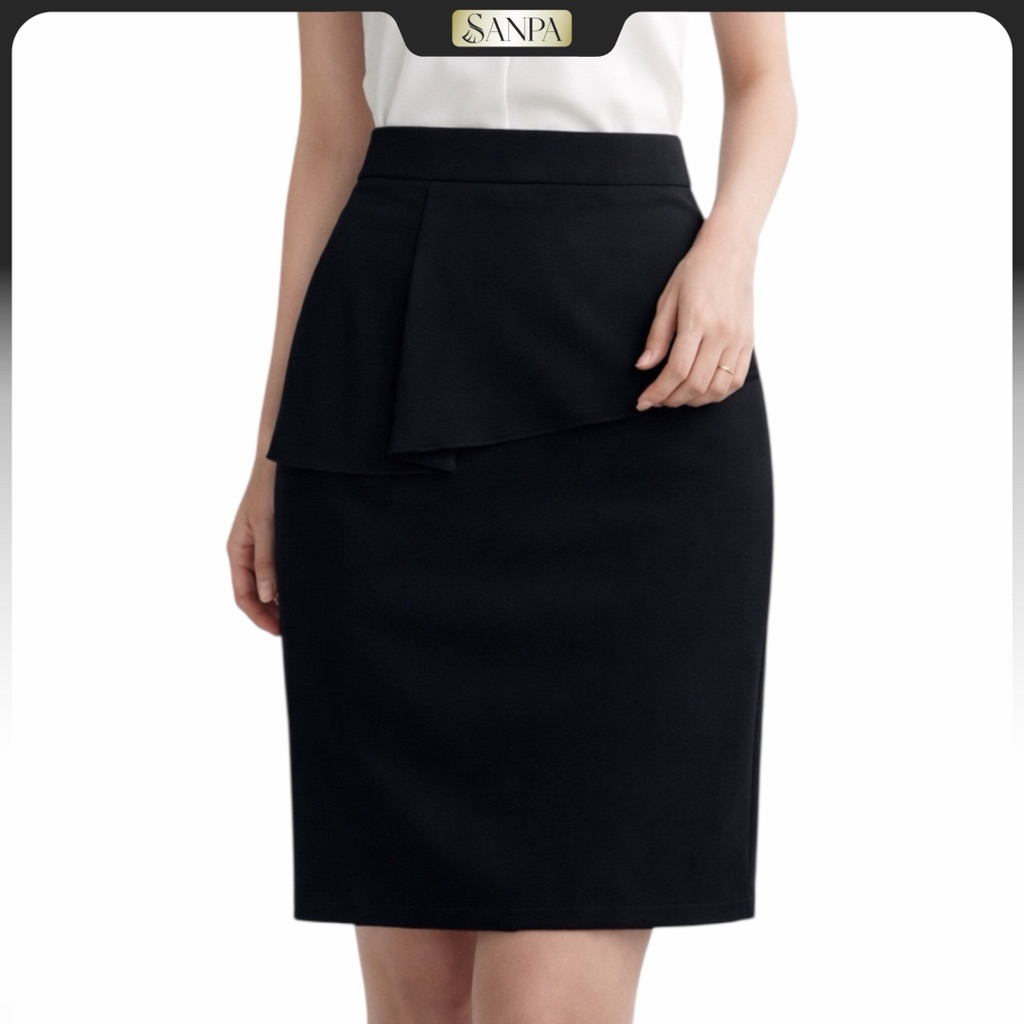 กระโปรงทำงานเอวสูง ทรงระบายเฉียง ยาว19' Ivy Skirt