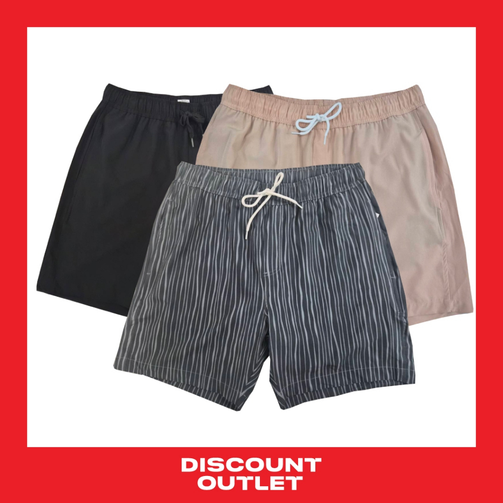 Discount Outlet กางเกงขาสั้น ผู้ชาย เอวยางยืด สีพื้น ลวดลาย มีซับใน ออกกำลังกาย