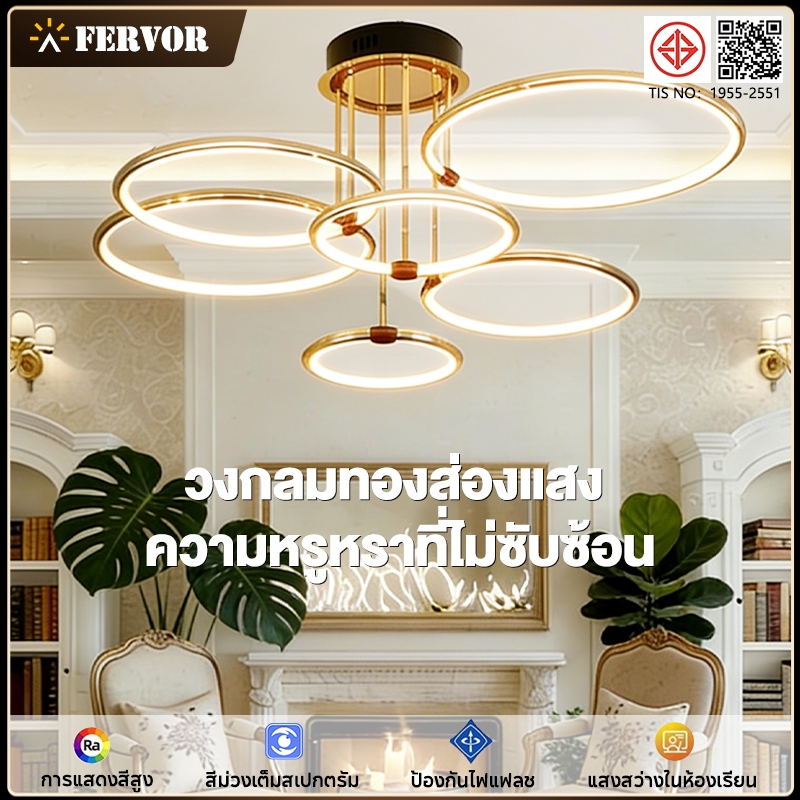 ไฟห้องนั่งเล่น โคมระย้า ห้องนอน โคมไฟวงกลม โคมไฟเพดาน LED โคมไฟระย้า หรูหราเบา
