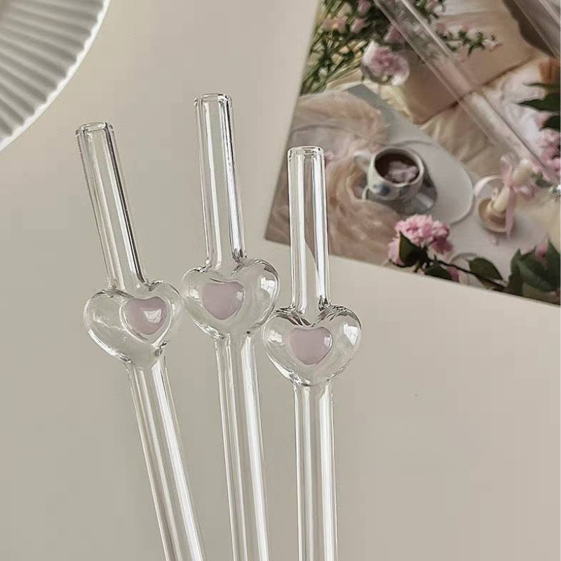 พร้อมส่ง New🩷 Heart bloom glass straw หลอดหัวใจ แก้วเป่า หลอดแก้ว หลอดมัทฉะ หลอดกาแฟ 1ชิ้น งานสุดคิ้วท์