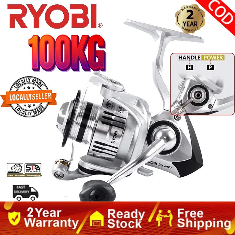 【สต็อกพร้อม】Ryobi Reel Spinning Reel Mesin Pancing Fishing Reel Max Drag 100kg 13+1BB All Metal Double Spool