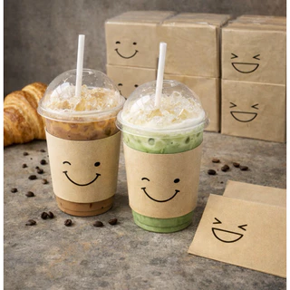 กระดาษพันแก้วกาแฟ ขนาด 33X33 ซม. หนา 1 ชั้น พับ 8 พิมพ์ 1 สี คละลาย เลือกลายไม่ได้ ลายอิโมจิ ยิ้ม Code : A042