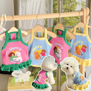 ชุดเดรสสุนัขบางๆ เสื้อผ้าแมวน่ารัก เสื้อยืดลายลูกสุนัขฤดูร้อ…