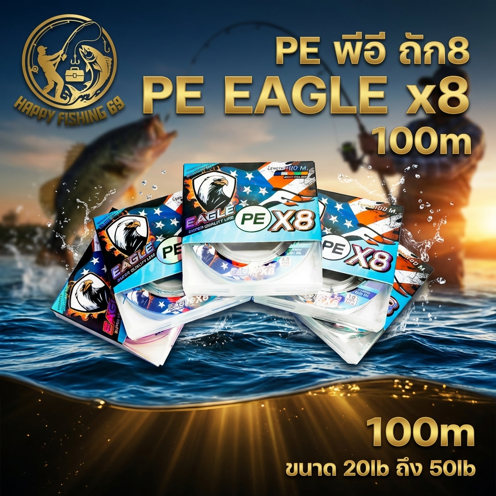 [item064] สาย PE พีอี ถัก8 PE EAGLE x8 100m ขนาด 20lb ถึง50lb