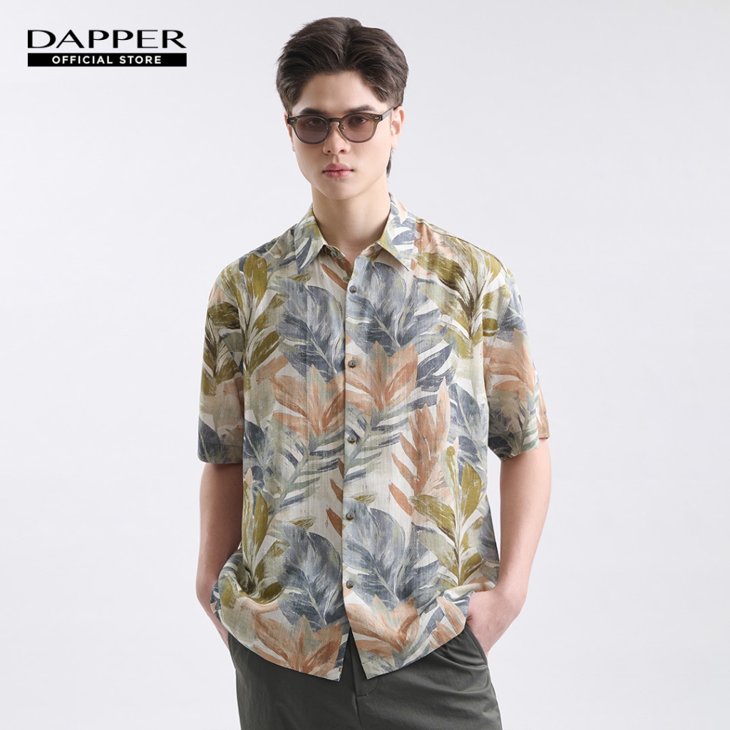 DAPPER เสื้อเชิ้ตแขนสั้น Leafline Echo Print สีกรมท่า (BCS/NA/531LP)