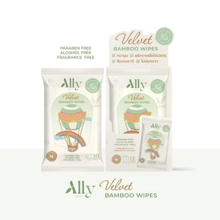 (ยกกล่อง 12 แพ็ค) Ally Velvet Bamboo Wipes ผ้าเปียกเยื่อไผ่แอลลี่เวลเวดแบมบูไวพส์