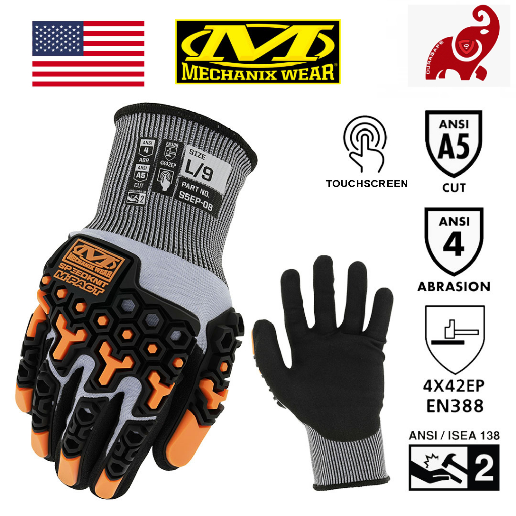 MECHANIX S5EP-08 Speedknit M-Pact Impact Cut Resistant Nitrile Coated Knit Glove Grey