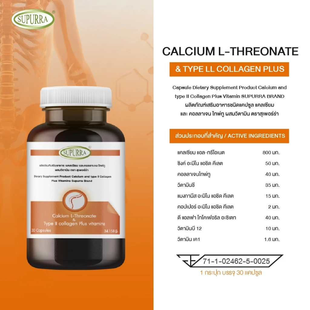 [1 เเถม 1] Supurra Calcium L-Threonate แคลเซียมแอลทรีโอเนต ตราสุเพอร์ร่า [C14] thumbnail 6
