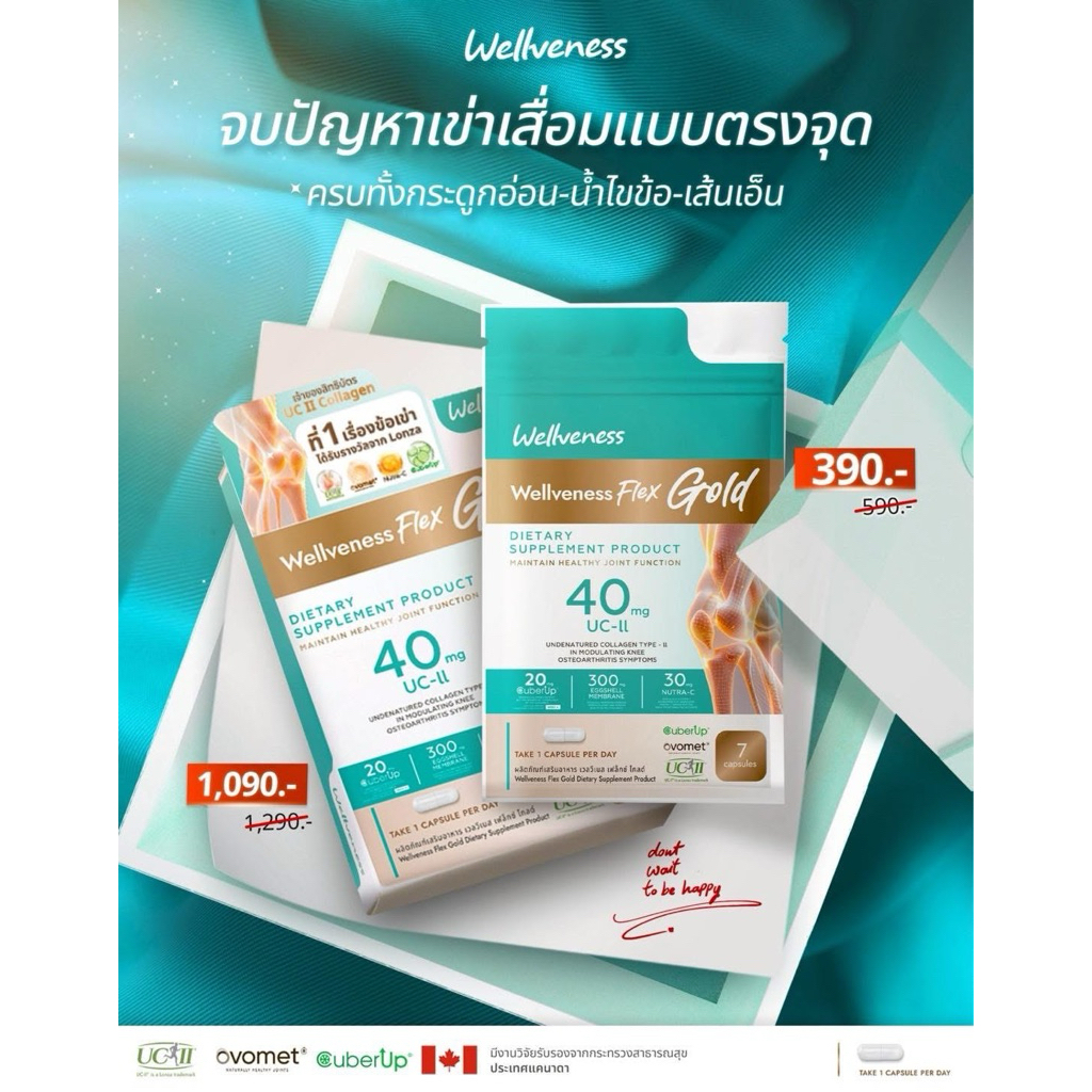 (พร้อมส่ง+มีส่งด่วน) Wellveness Flex Gold เวลวีเนส เฟล็กซ์ โกลด์ บำรุงกระดูก ไขข้อ ซอง กล่อง Protein โปรตีน โปรตีนกระดูก