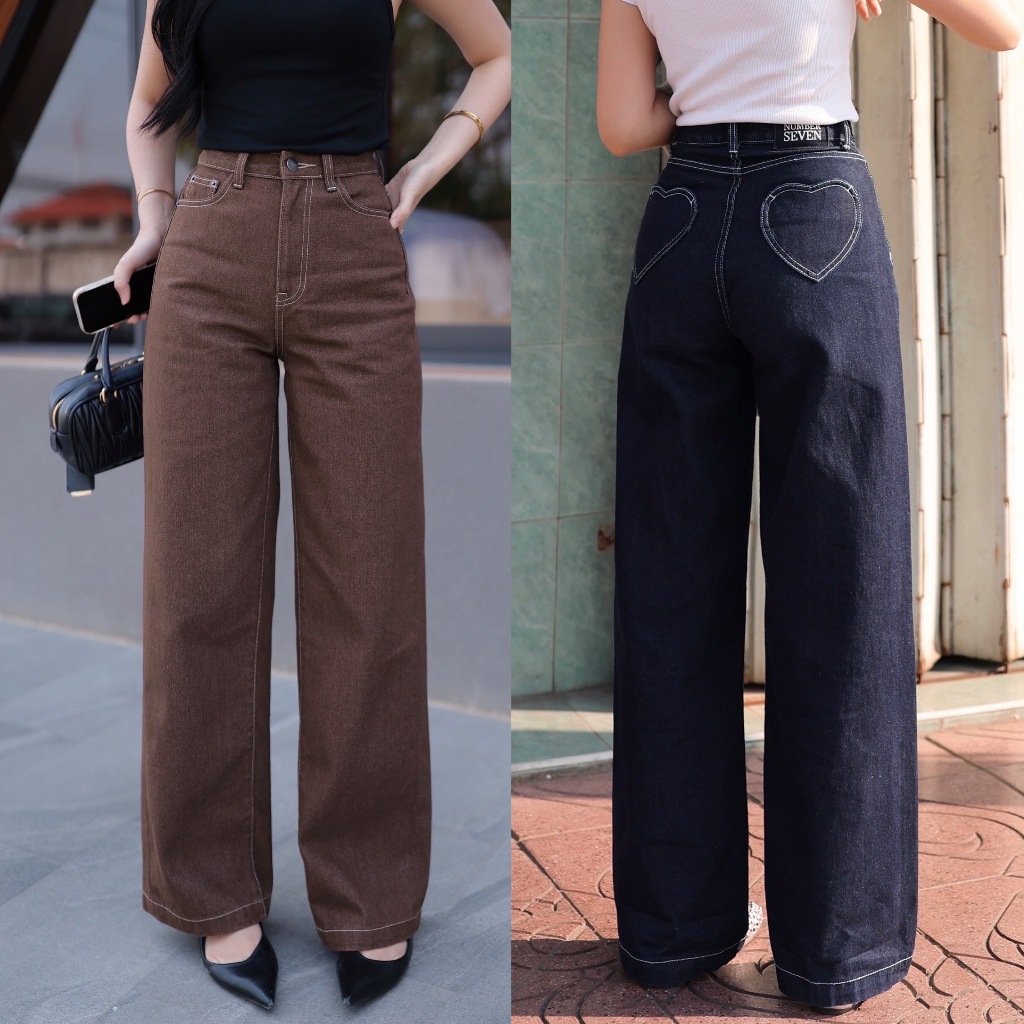 POCKETS HEART JEANS -มี 2 สี : N7087 MIDNIGHT,N7088 TEDDY- NUMBERSEVEN