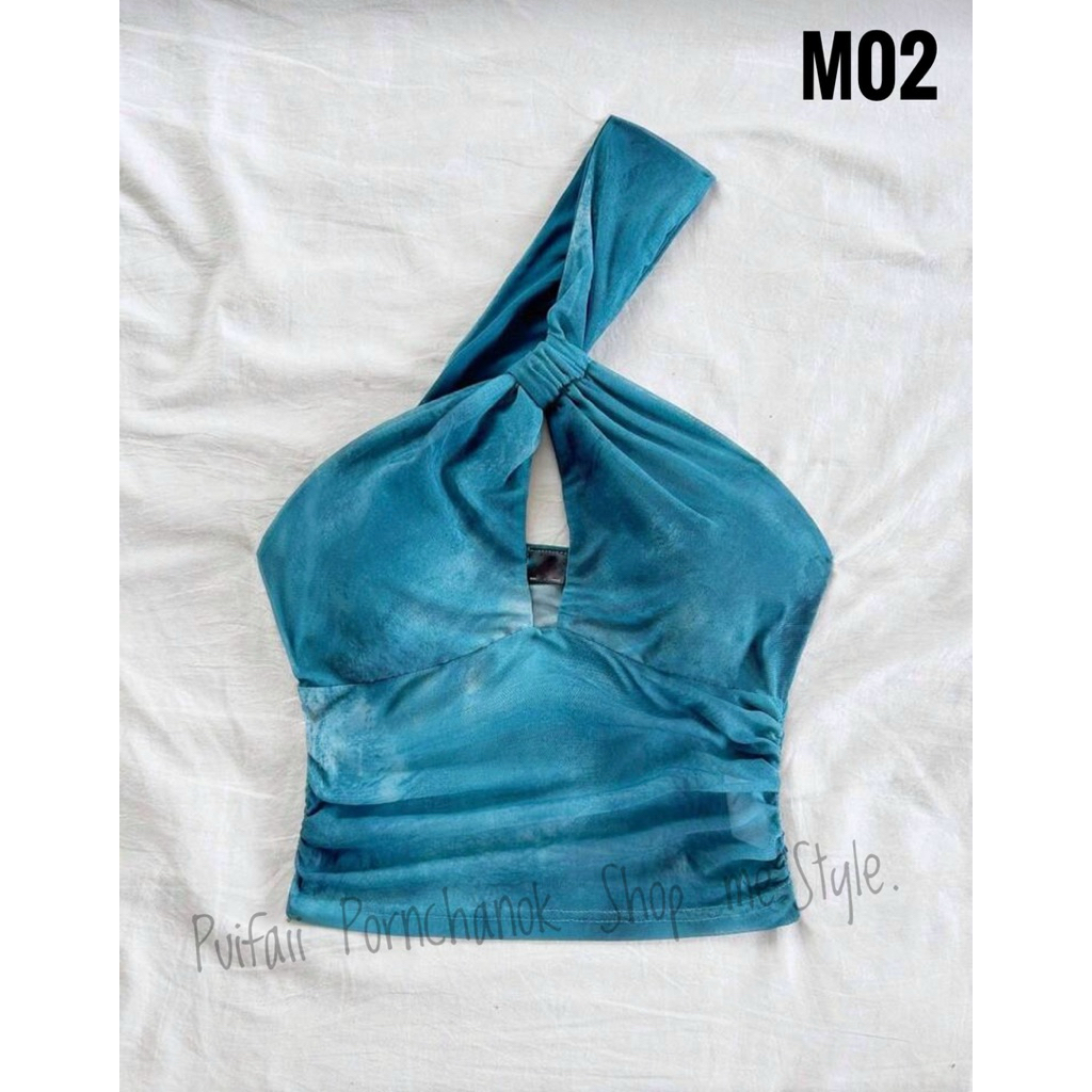 M02  เสื้อคล้องคอ พาดบ่าเฉียง เปิดหลัง มีซับในไม่บาง