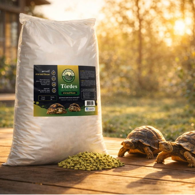 อาหารเต่าบก ไฟเบอร์สูง ลดกรดยูริก เสริมแคลเซียม Spirulina เต่าบกทุกสายพันธุ์ Proudnyfarm TORDES ขนาด 15 กิโลกรัม (Sack)