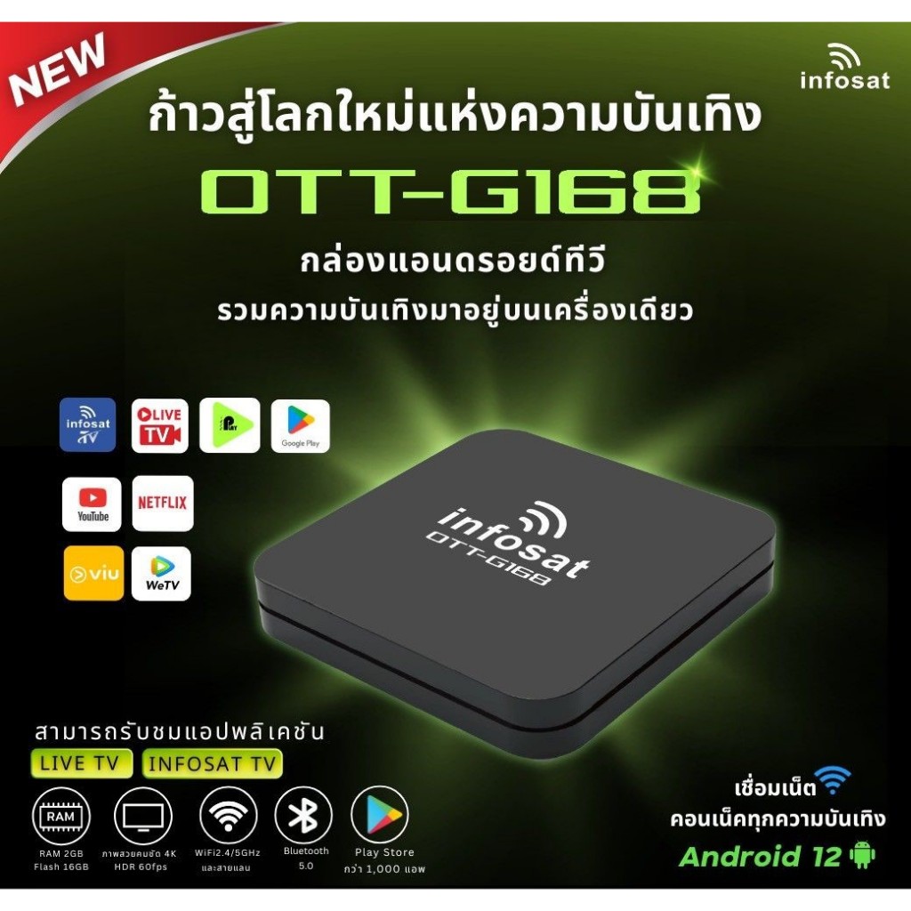 ลงMONOMAX ก่อนส่ง INFOSAT กล่องแอนดรอย OTT-G168 ANDROID ฟรีทีวีไทย ยูทูป  กีฬาสด