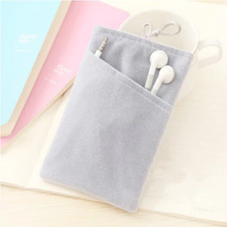 (หลุดQC) ถุงผ้าอเนกประสงค์ L,XL,2ชั้นXL ผ้ากำมะหยี่ด้านนอก-ใน กระเป๋าผ้า ซองใส่มือถือ ซองใส่แบตสำรอง ซองใส่ Hard disk