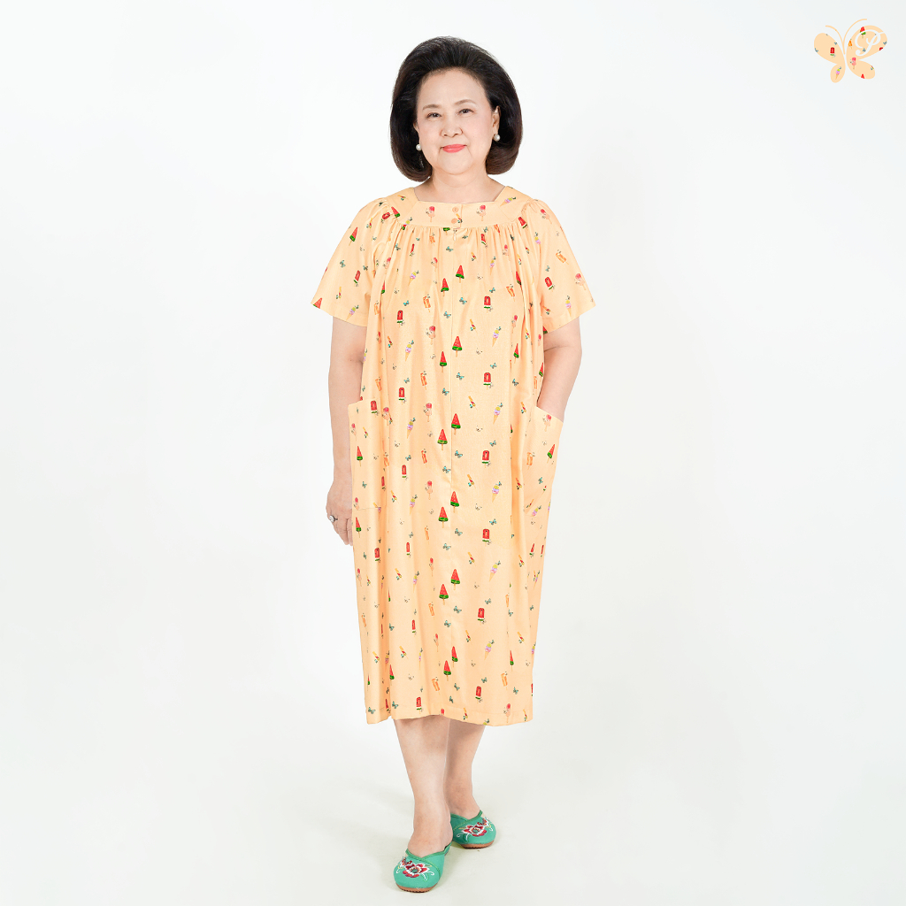 ชุดเดรสผู้สูงอายุ/คุณแม่ให้นม Margareta Dress - Icy Summer ซิปยาวด้านหน้า มีกระเป๋า (Signora Series/Silver Age Fashion)