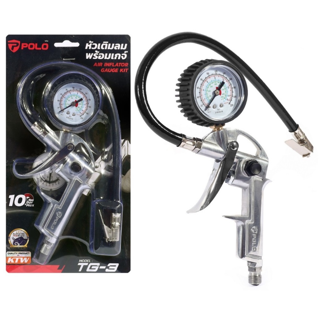POLO หัวเติมลมพร้อมเกจ์วัดลมแบบดิจิตอลอย่างดี ยาว 38 ซม รุ่นTG-06D / P343-4005