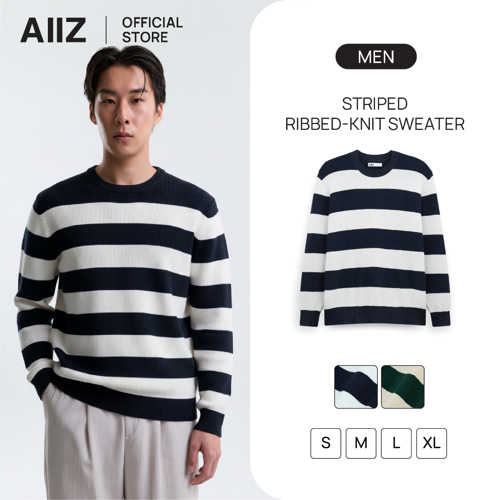 AIIZ เสื้อสเวตเตอร์ผู้ชายทอริบทอลายทาง