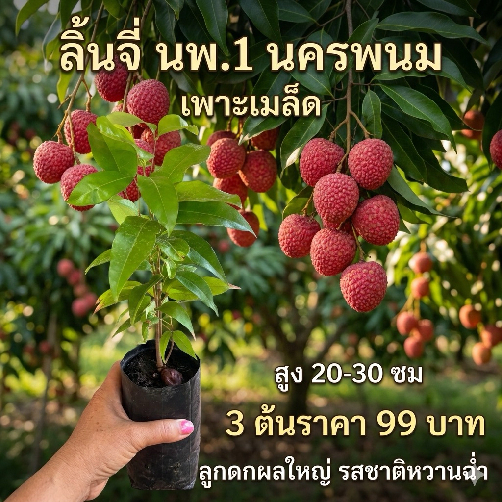 🔥คุ้มสุด! ต้นลิ้นจี่ นพ.1 นครพนม (เซ็ต 3 ต้น 99.-) เพาะเมล็ด แข็งแรง สูง 20-30cm การันตีลูกดก ผลใหญ่ หวานฉ่ำ