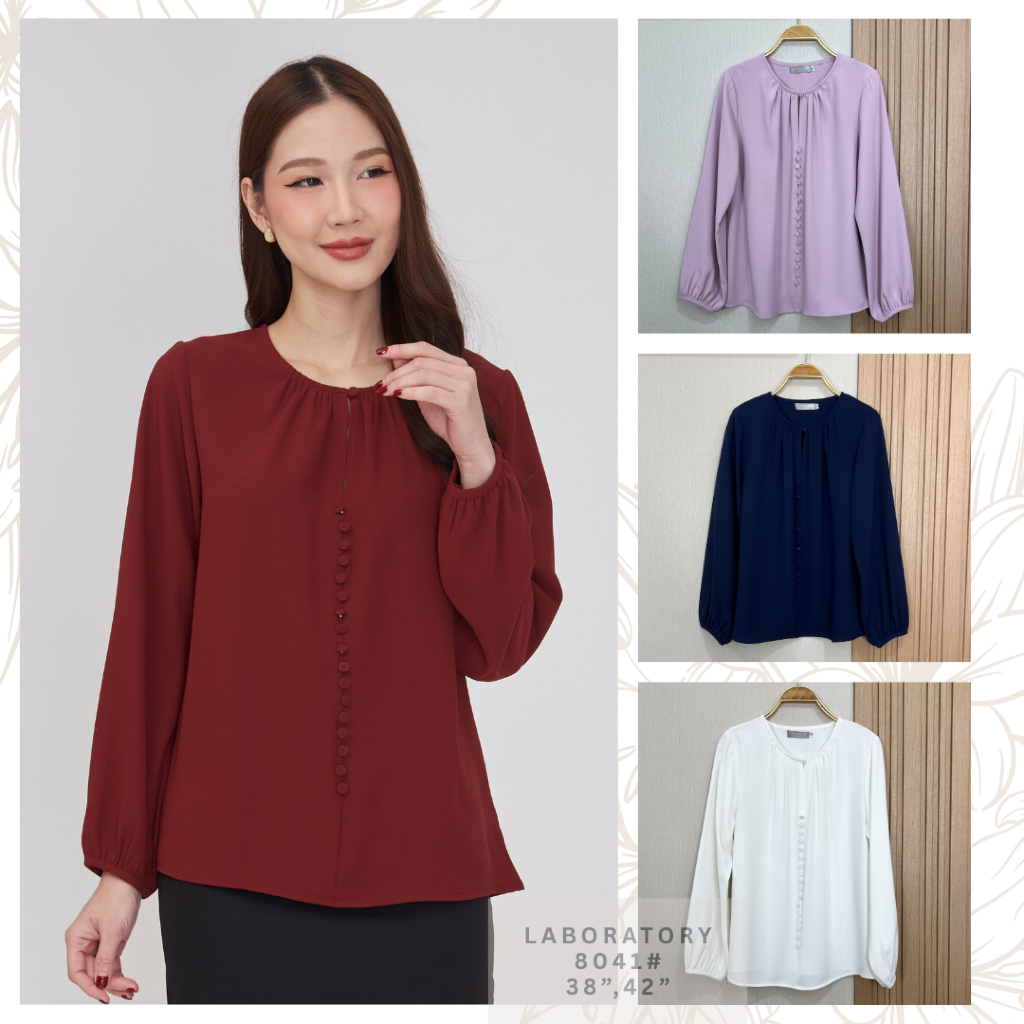 Laboratory เสื้อ 8041# เสื้อคอกลมแต่งกระดุมหน้า แขนยาว มีไซส์ 38,42