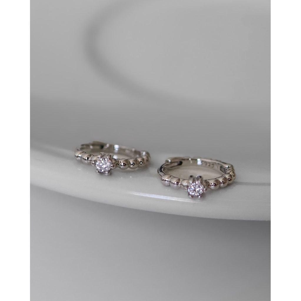 A.piece  ต่างหูก้านเงินแท้ [silver 925 post] crystal one-touch 06