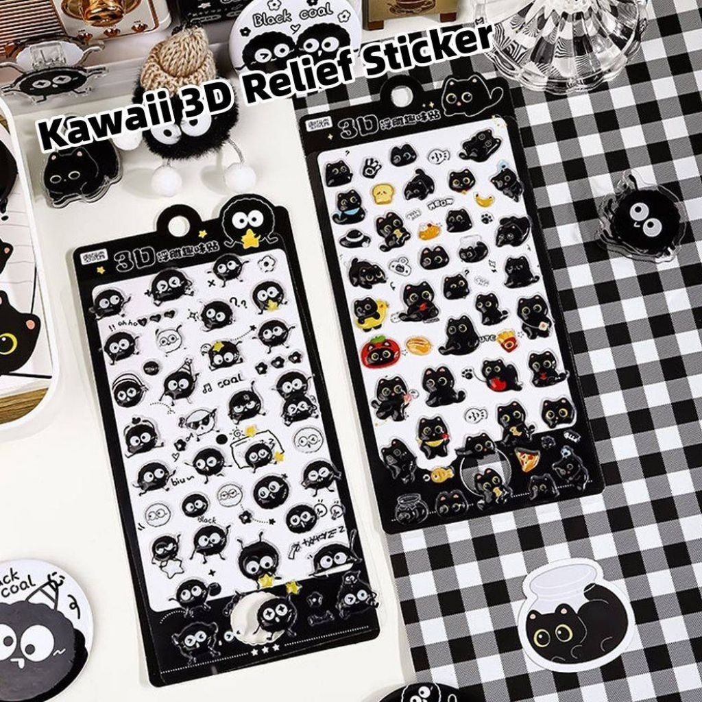 🐈‍⬛ สติกเกอร์น้องแมวดำ 🍕สุดน่ารัก สติกเกอร์นูน ติดเคสมือถือ สติกเกอร์ตกแต่งของน่ารัก