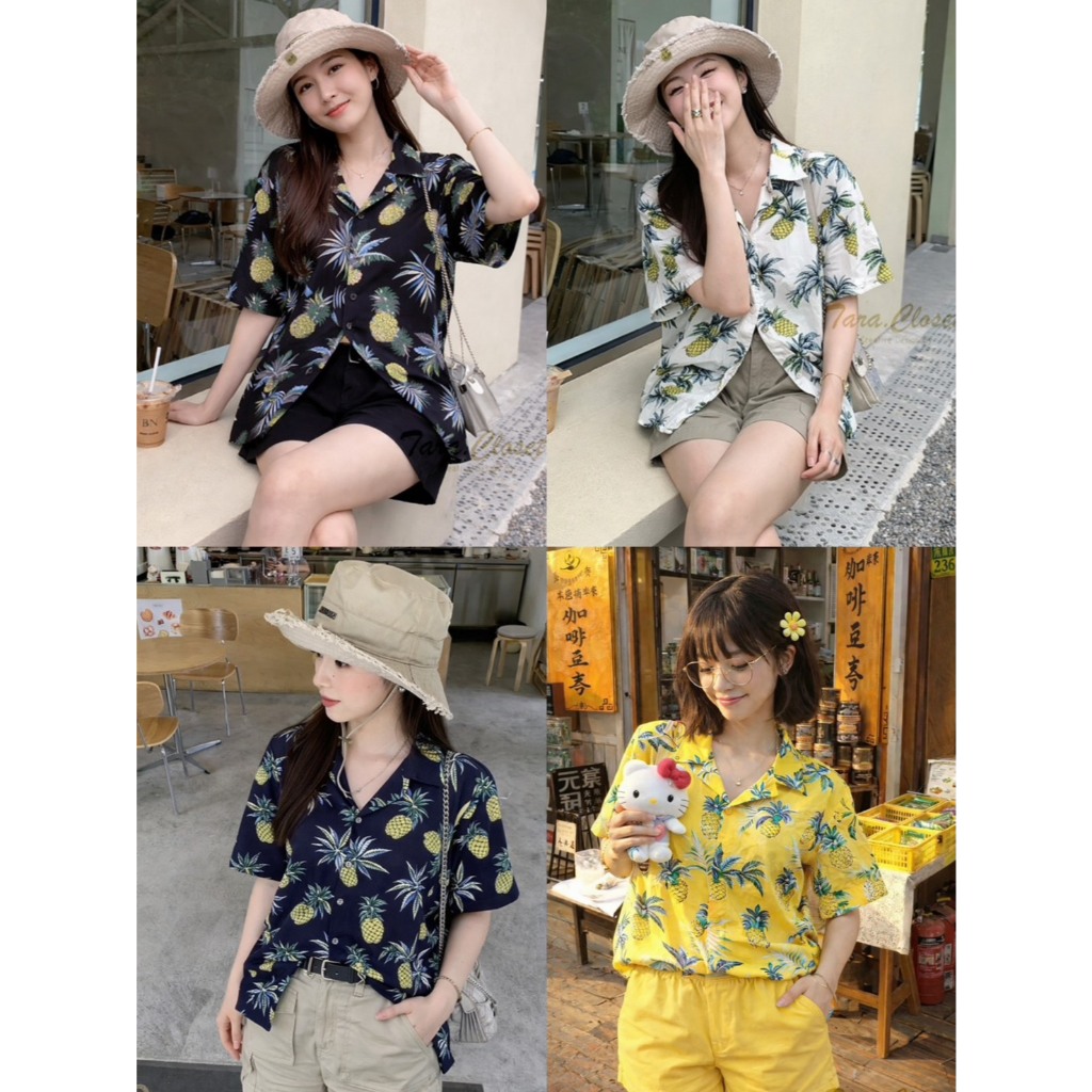 S001 TARA Shirt Span เสื้อเชิ้ตฮาวาย ลายสัปปะรด สงกรานต์ เนื้อผ้าสปัน ผ้านุ่ม ใส่สบาย ลายนี้ไม่มีเอ้