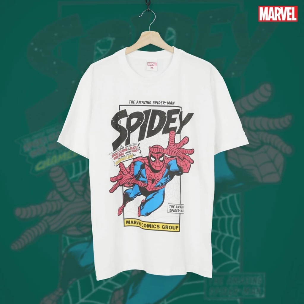 เสื้อยืดสตรีทแฟชั่น Marvel - Spider Man ลิขสิทธิ์ดิสนีย์แท้100% คอกลม แขนสั้น Unisex (MVX-025)