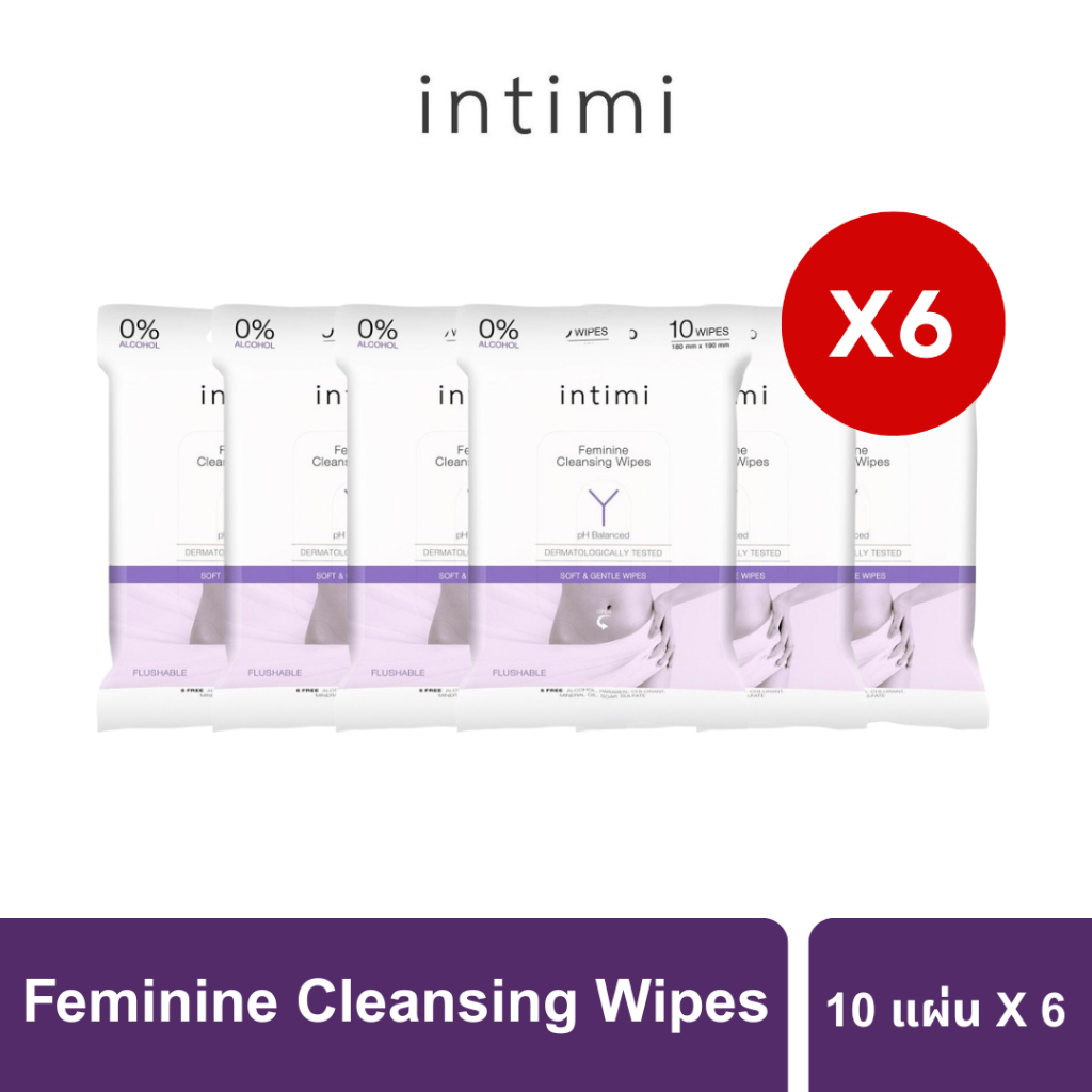 [ซื้อ 6 ชิ้น แถมกางเกงชั้นในใส่ใจ Size S 1 ชิ้น] Intimi เฟมินีนคลีนซิ่งไวพส์ 10แผ่น อินทิมี่