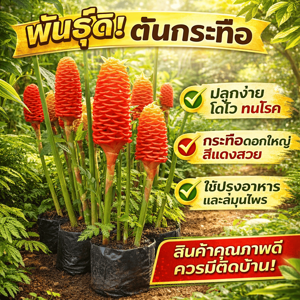 หน่อพันธุ์ดอกกระทือ ไม้แปลกหายาก ดอกสวยสีสด ทรงรังผึ้ง บานทนนาน ปลูกง่ายชอบแดดรำไร เหมาะสำหรับจัดสวนตกแต่งบ้านให้ดูพรีเม