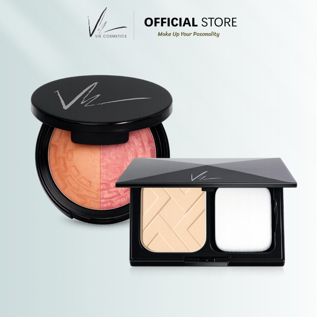 ( เซ็ตคู่ )Vie Cosmetics Duo Blush Fusion 5.5 g. & 24/7 Skin Perfection Powder SPF40 PA+++ 10 g.