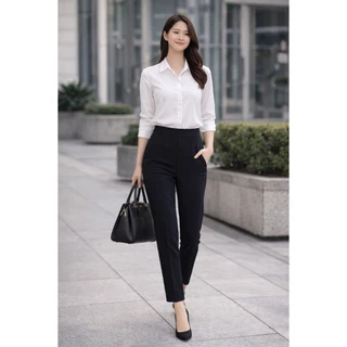 กางเกงขากระบอกเล็ก ซิปหลัง เอวสูง ใส่สบายทุกโอกาส AMITY SHOP