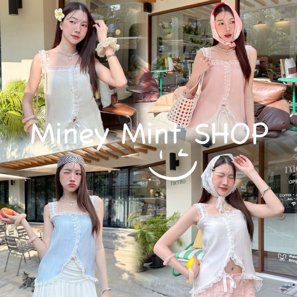 miniminey  สายเดี่ยวเว้าลูกไม้ แต่งกระดุมหน้า  รุ่นนี้ detail ลูกไม้รอบตัว ใช้ลูกไม้เยอะมาก ราคา ถูกที่สุด ดีลบีเคเค แกลเลอรีภาพที่ 2
