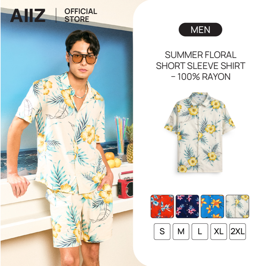 AIIZ Songkran Traveler เสื้อเชิ้ตลายดอกผู้หญิง แขนสั้น ผ้าเรยอน 100%