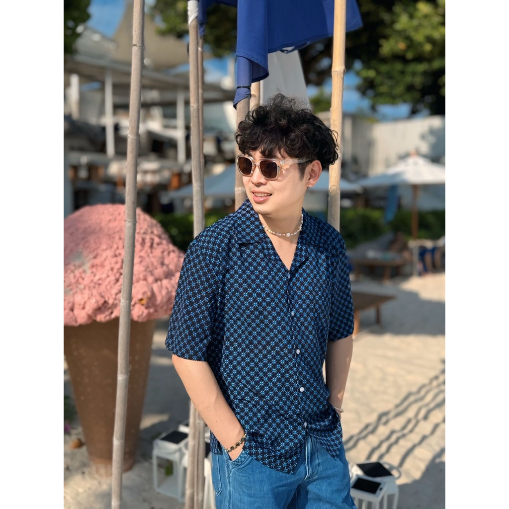 CHABA เสื้อฮาวาย ทรงOversize ลาย BLUE MOTION