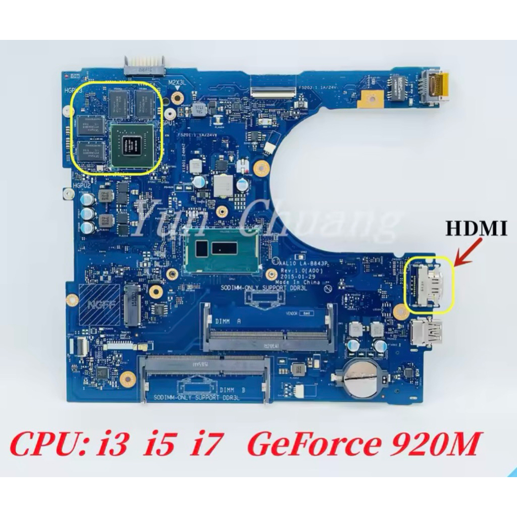 MB Core i3-i7 Gen5 การ์ดจอแยก 2G สำหรับ Dell Inspiron 5458 5558 5758 เมนบอร์ดแล็ปท็อป LA-B843P DDR3 