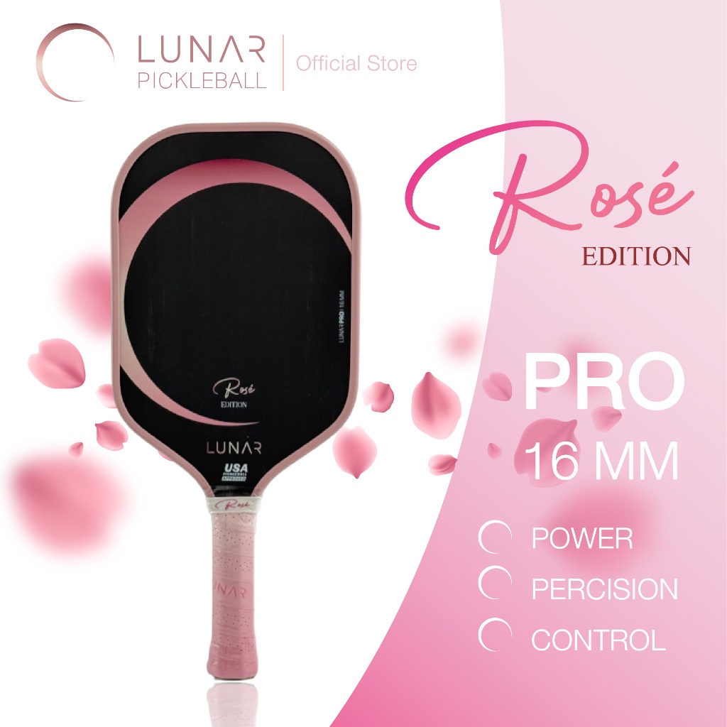 Lunar Pickleball Pro (Power) Rose' Edition 14mm,16MM Toray T-700 Raw Carbon Fiber