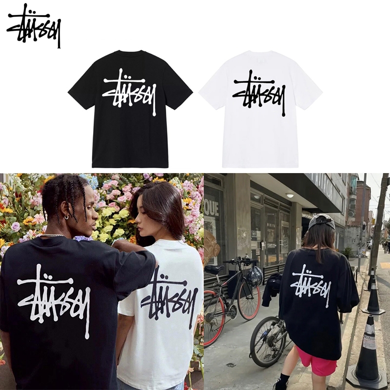 BASIC S1TUSSY TEE คลาสสิกสีดำแปดบิลเลียดพิมพ์ลายเสื้อยืดแขนสั้นคอกลมหลวมสำหรับผู้ชายและผู้หญิง