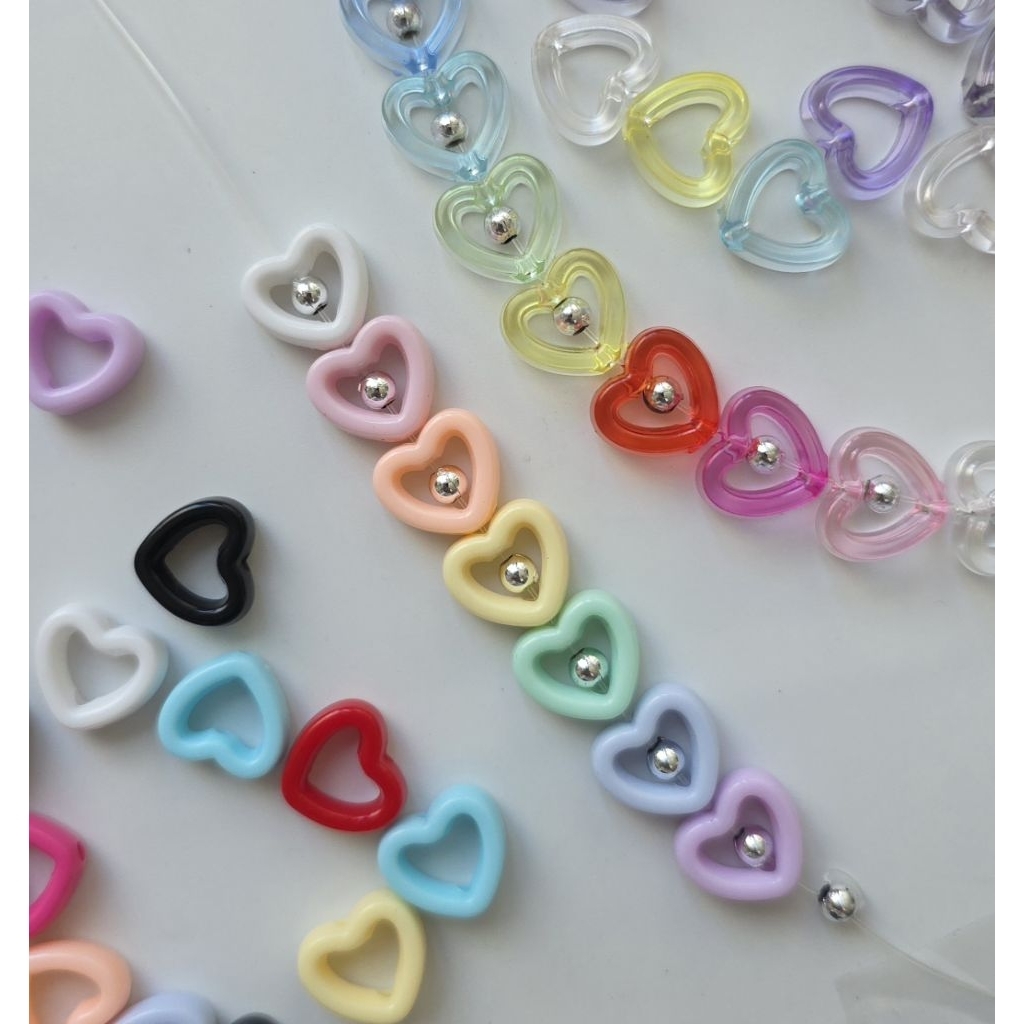ลูกปัดหัวใจทะลุ ห่วงหัวใจอะคริลิกใส สีพาสเทล | อะไหล่ DIY ทำพวงกุญแจ สร้อย เครื่องประดับ Heart Acrylic Link