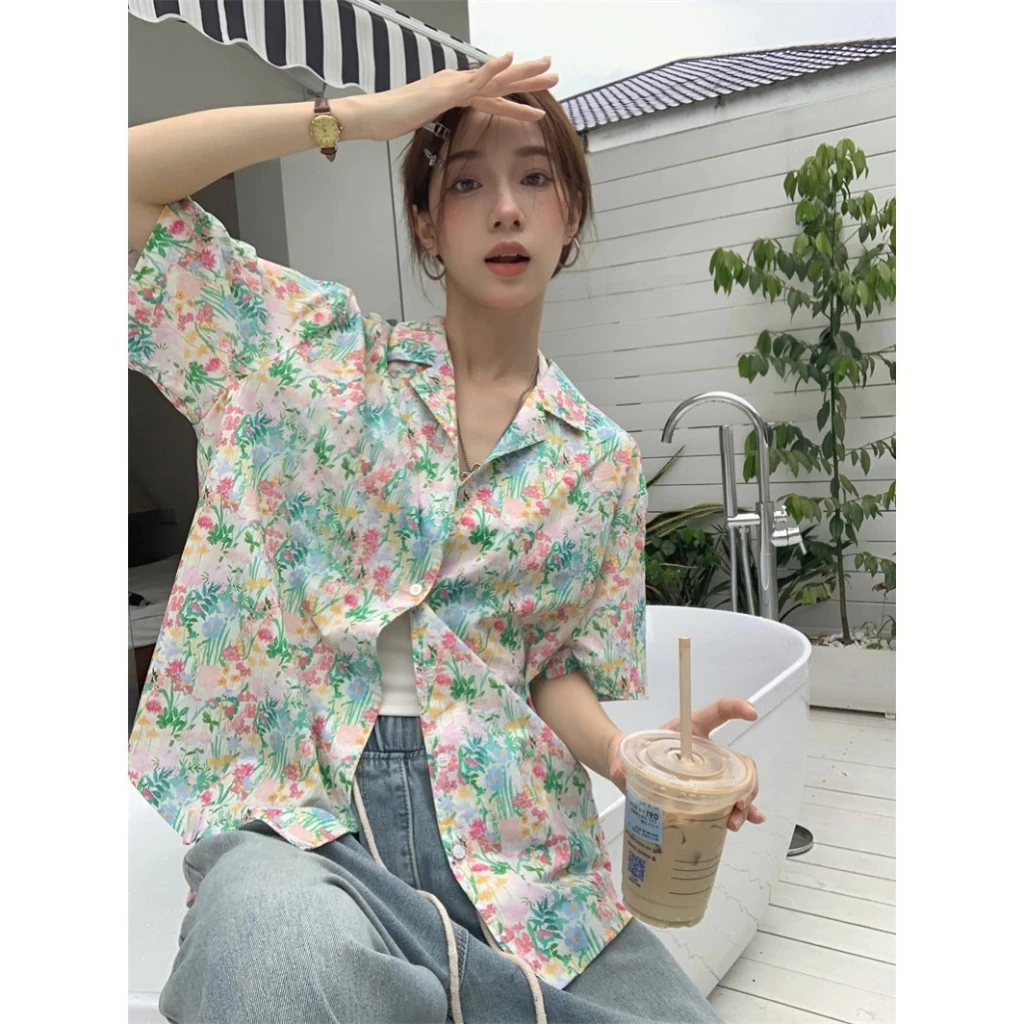 Bella Shop เสื้อฮาวายลายดอกไม้ แขนสั้น ทรงหลวม เสื้อสงกรานต์ thumbnail 6