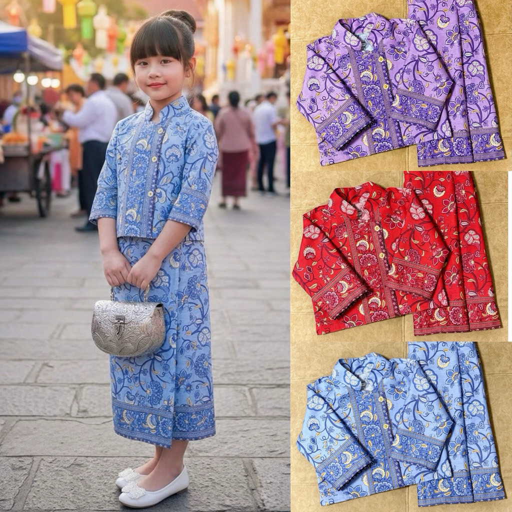 ชุดสาวใต้ ชุดไทยผ้าปาเต๊ะ ชุดไทยเด็ก