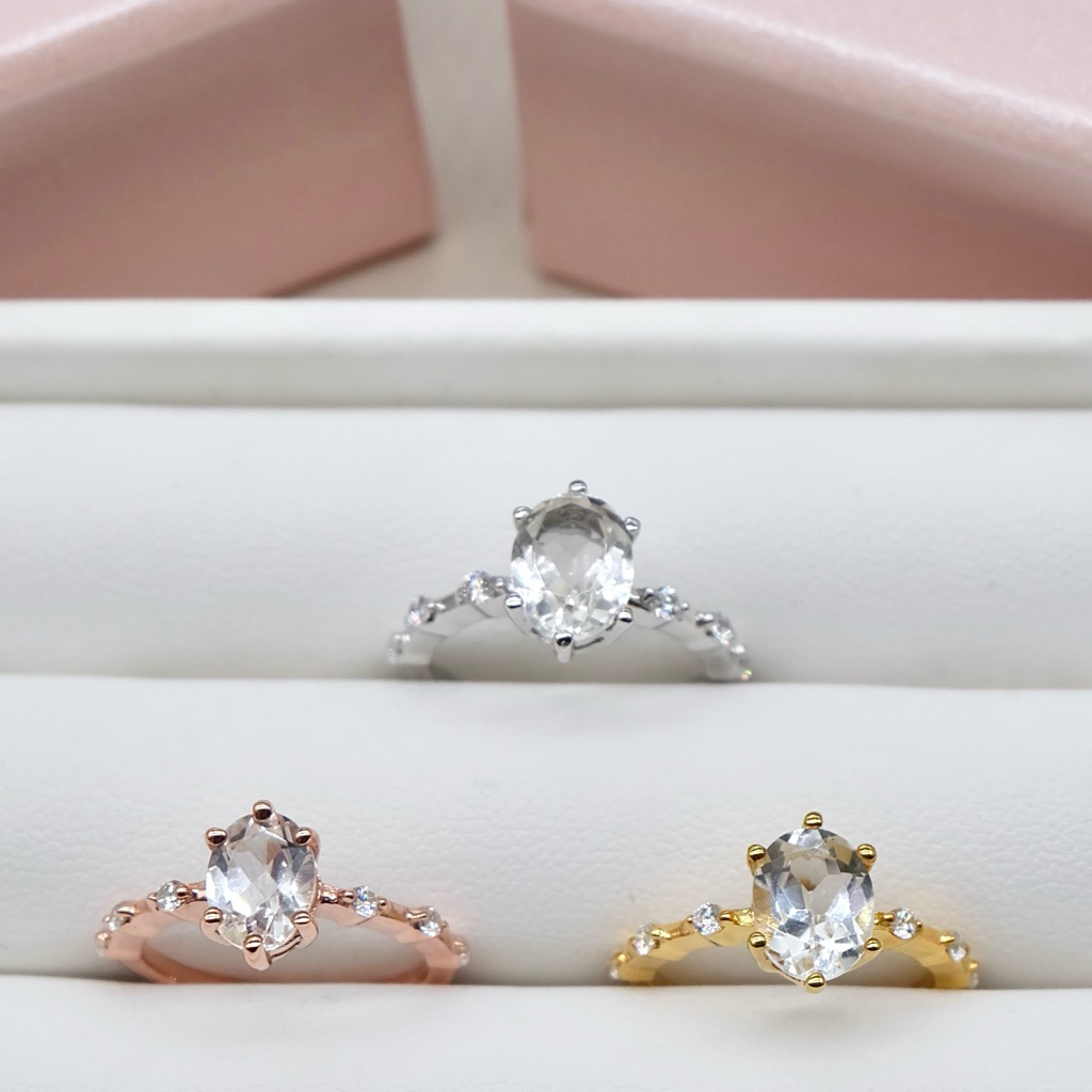 ThantaraGems แหวนพลอยแท้ แหวนเงินแท้ พลอยไวท์โทพาสSeraphina Spark Ring ( TG-R008 )