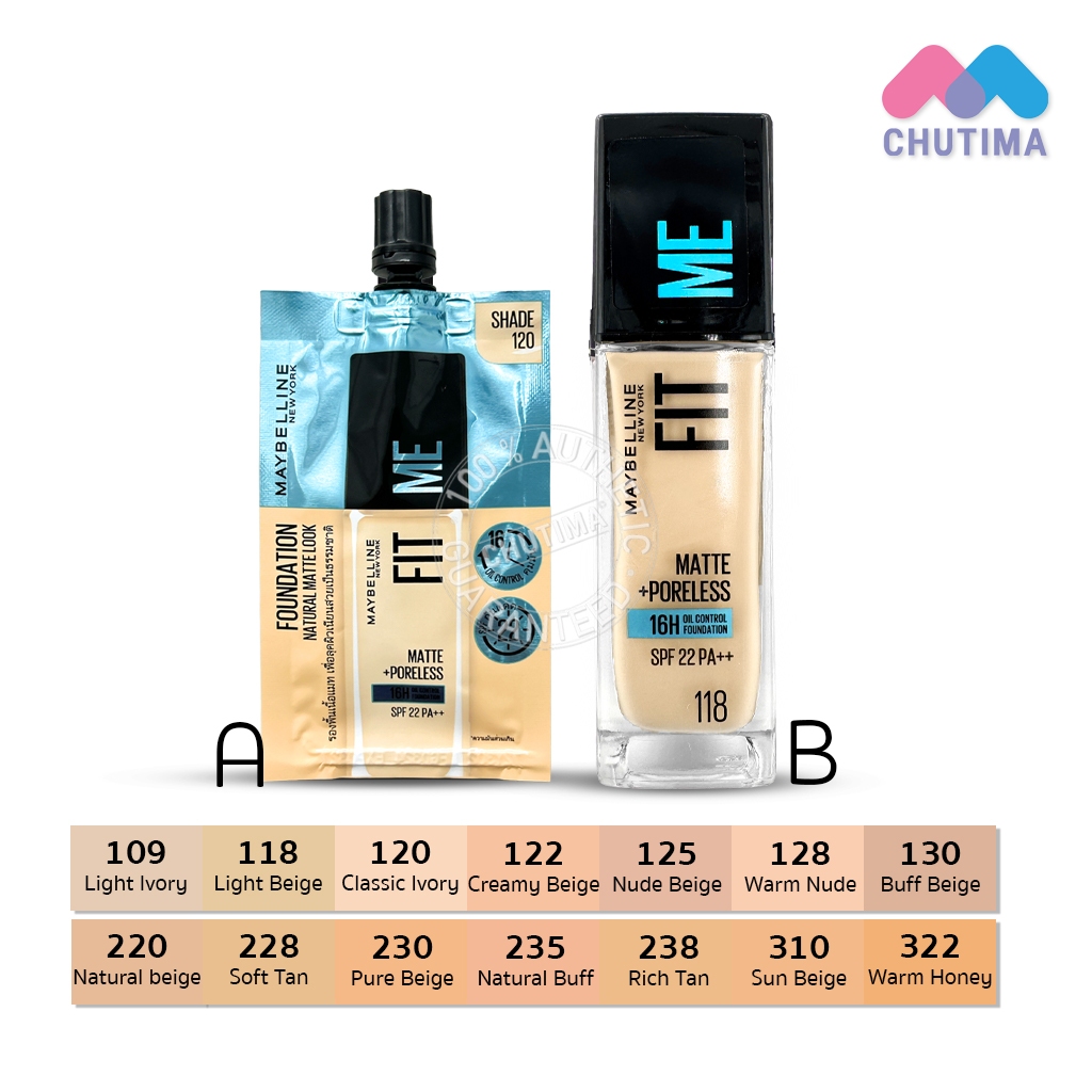 รองพื้น เมย์เบลลีน ฟิตมี เนื้อแมท /ดิวอี้ สมูท Maybelline Fit Me Matte+Poreless/ Dewy Smooth Foundation 5/30 ml.