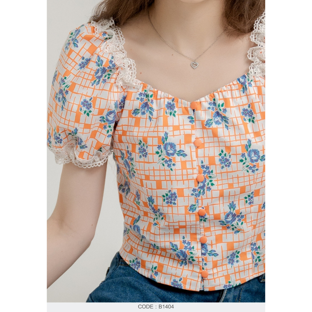 AMILA Blouse AM-B1404 Cotton ปริ้นท์ แขนสั้น IGPU26-2 ราคา ถูกที่สุด ดีลบีเคเค แกลเลอรีภาพที่ 3