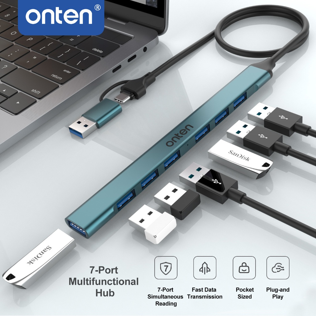 Onten UCA-9702  2 in 1(USB-C+USB )7 Port Hub  อะแดปเตอร์ฮับ 2หัว USB และ TYPE C 7port