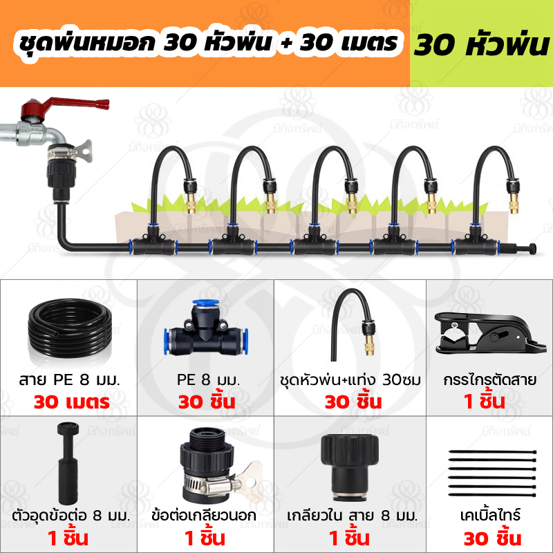 (รุ่นใหม่ 2026) แท่งยาว 30cm 30เมตร ชุดหัวฉีดสเปรย์หมอก ชุดพ่นหมอก แท่งดัดงอได้อิสระ (สินค้าขายดี)
