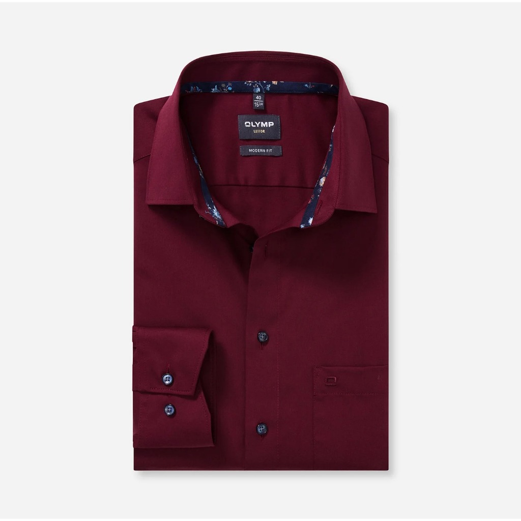 OLYMP LUXOR SHIRT เสื้อเชิ้ตผู้ชายแขนยาว ทรงตรง  Modern Fit สีแดง SPRI26